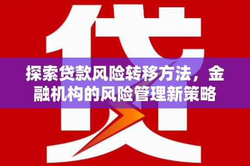 抚远探索贷款风险转移方法，金融机构的风险管理新策略